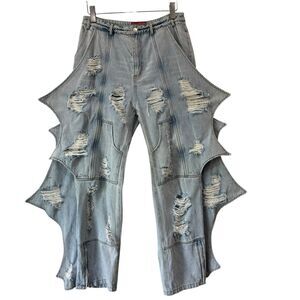 PCCVISION Japanese Dracula Denim Pants Jeans Distressed Grunge Goth Unisex Med